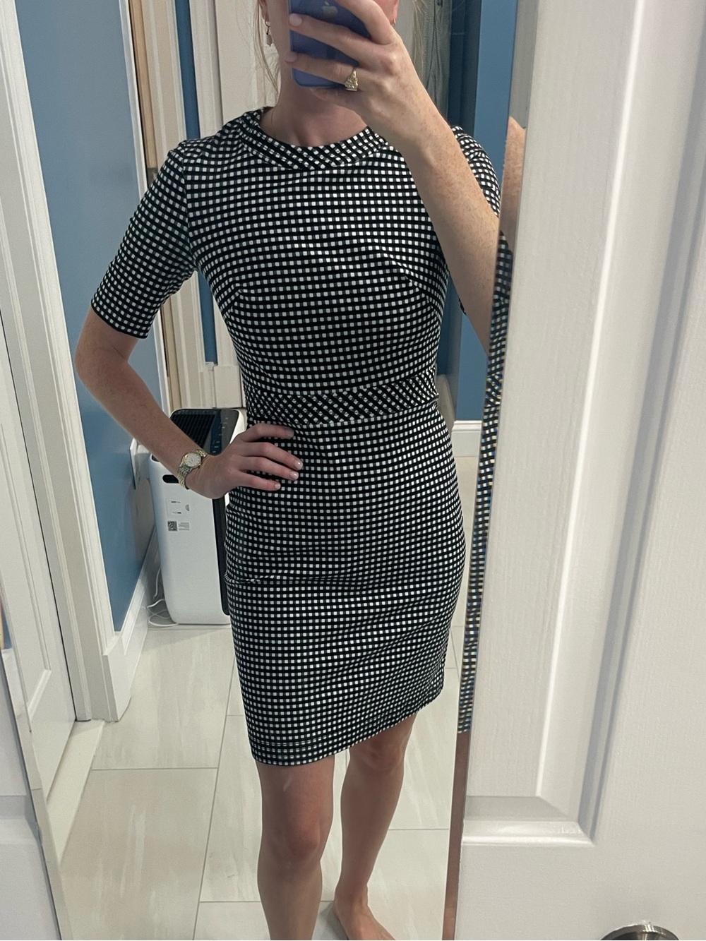 Banana Republic Black and White Check Sheath Dress
